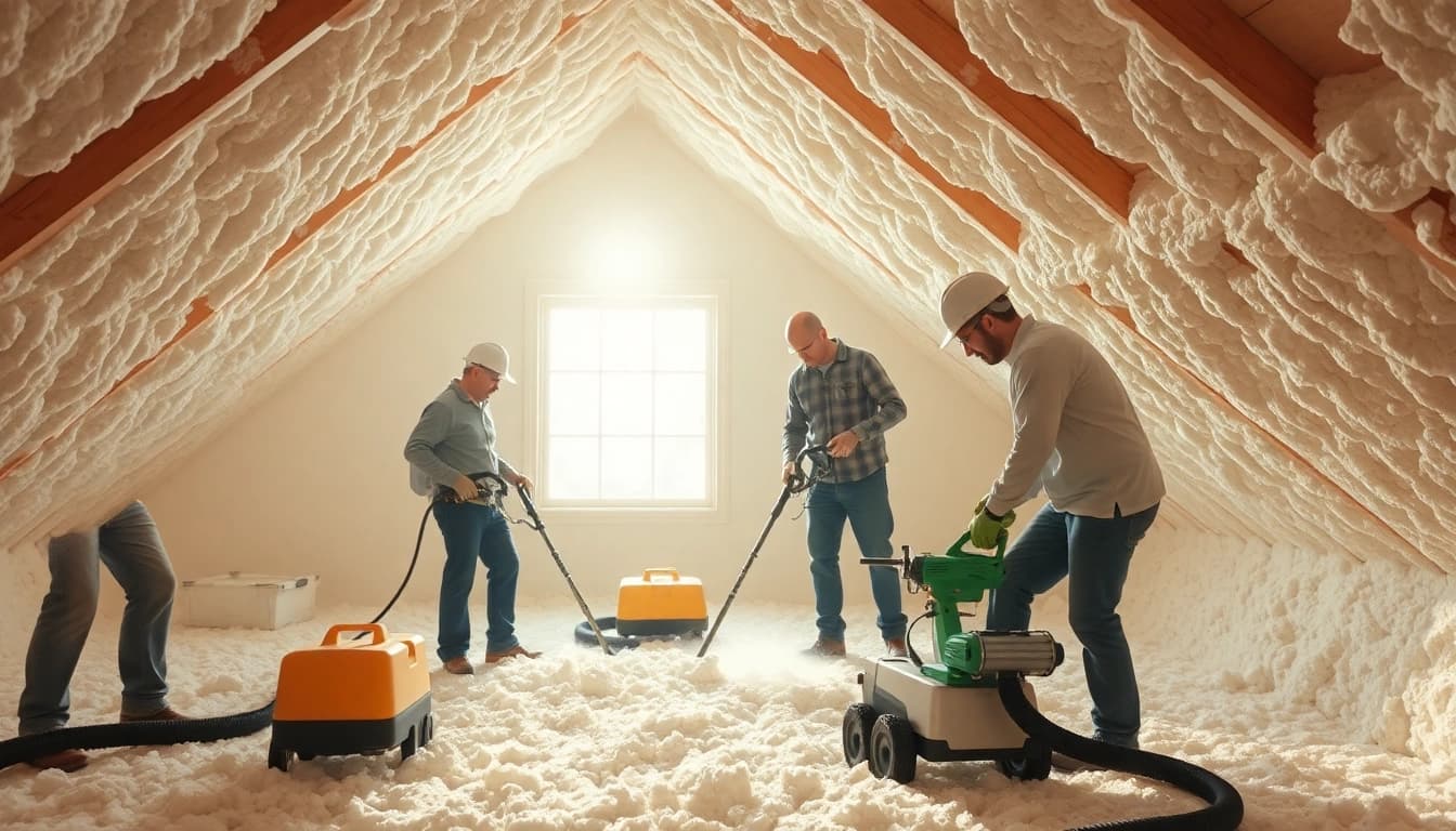 Efficient roof spray foam insulation removal process with professional team in action.