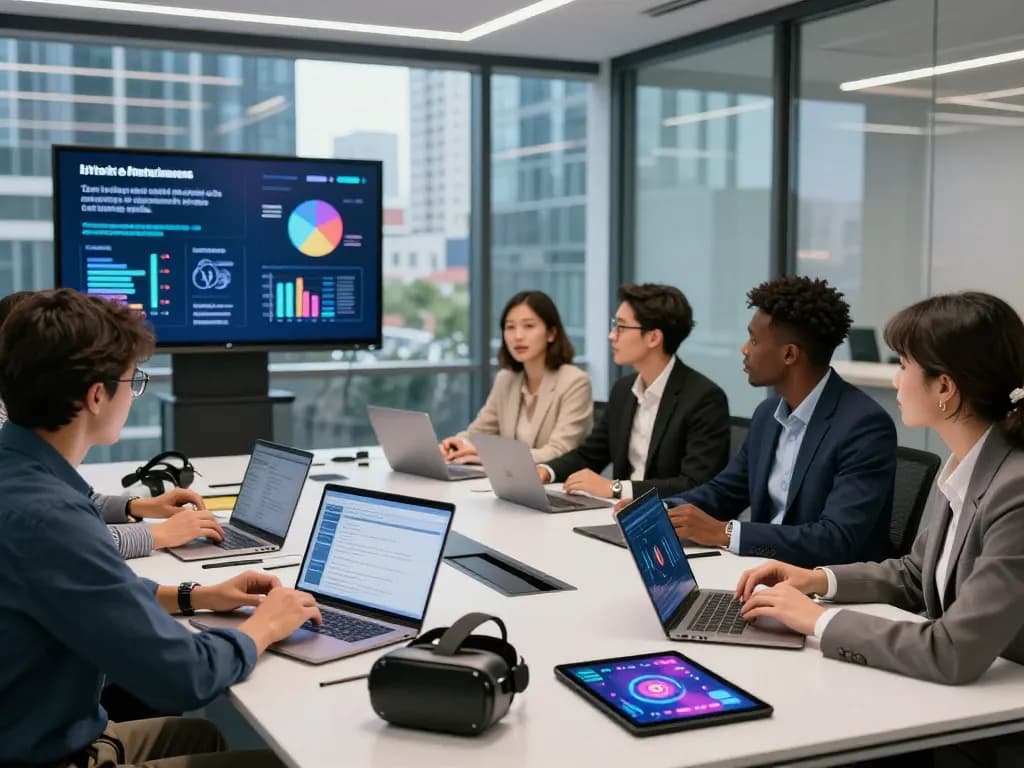 Discussion on sex AI implications in modern entertainment industry with professionals in a tech-savvy environment.