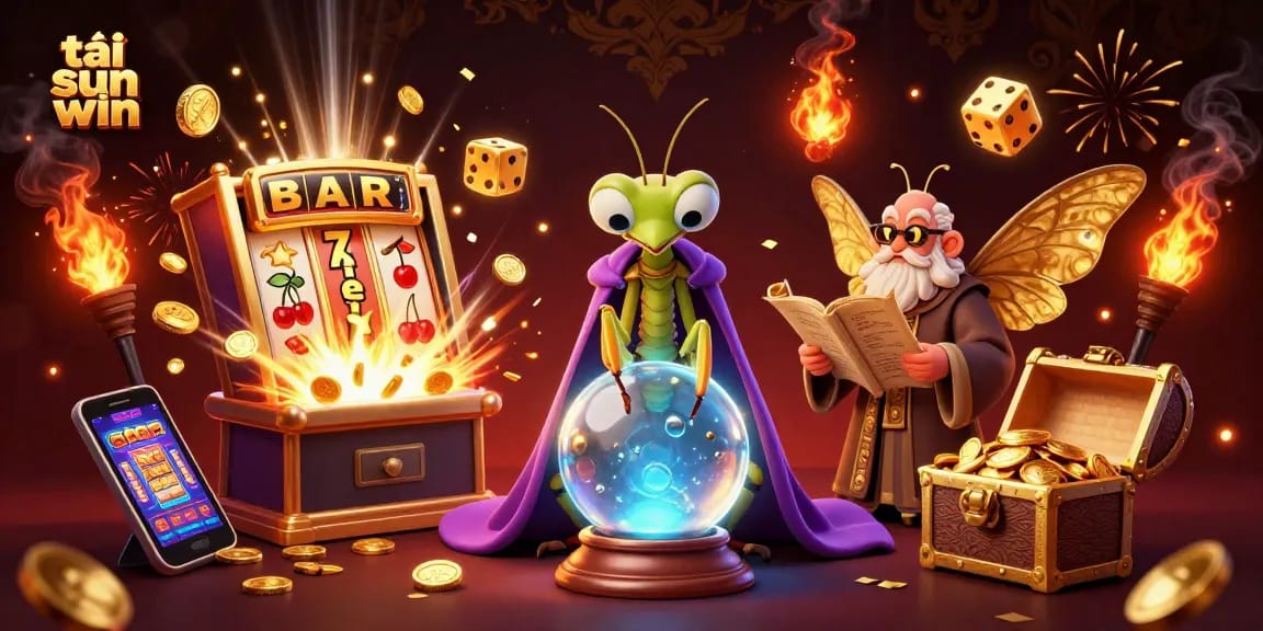Immerse in thrilling gameplay with tải sun win featuring a vibrant casino scene with fortune teller and dynamic slot elements.
