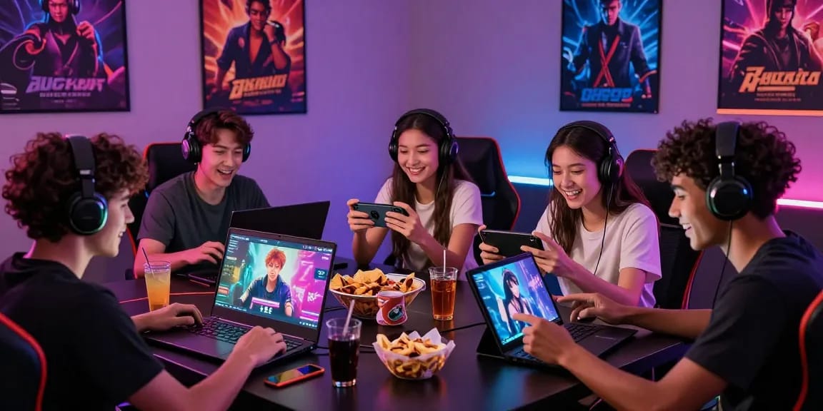 Enjoying sex games online with friends in a lively gaming atmosphere.