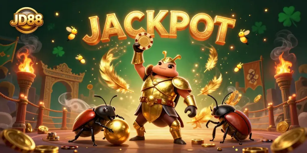Experience thrilling gameplay at JD88 with a vibrant illustration showcasing jackpot celebration features and dynamic characters.