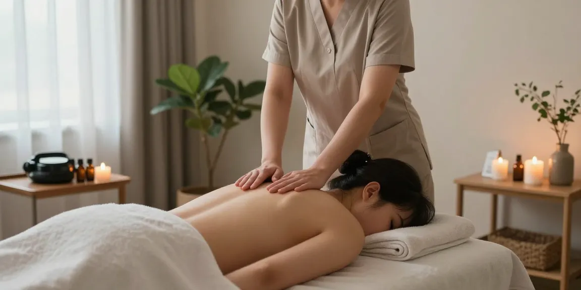 Experience a soothing 광명출장마사지 in a tranquil home setting with warm lighting and calming decor.