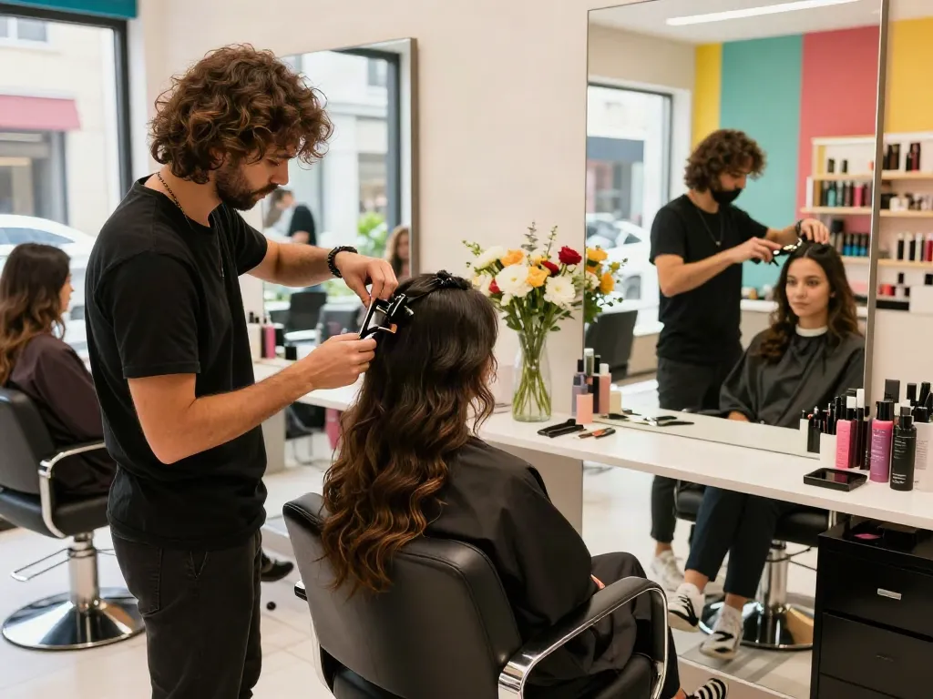 Invisible clip in extensions being applied in a modern salon, showcasing a stylish transformation and professional touch.