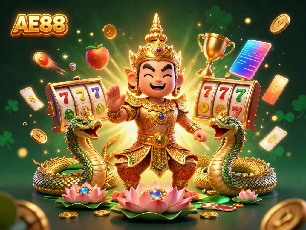 Engage with AE888's dynamic online slot gaming experience through this vibrant and detailed illustration.