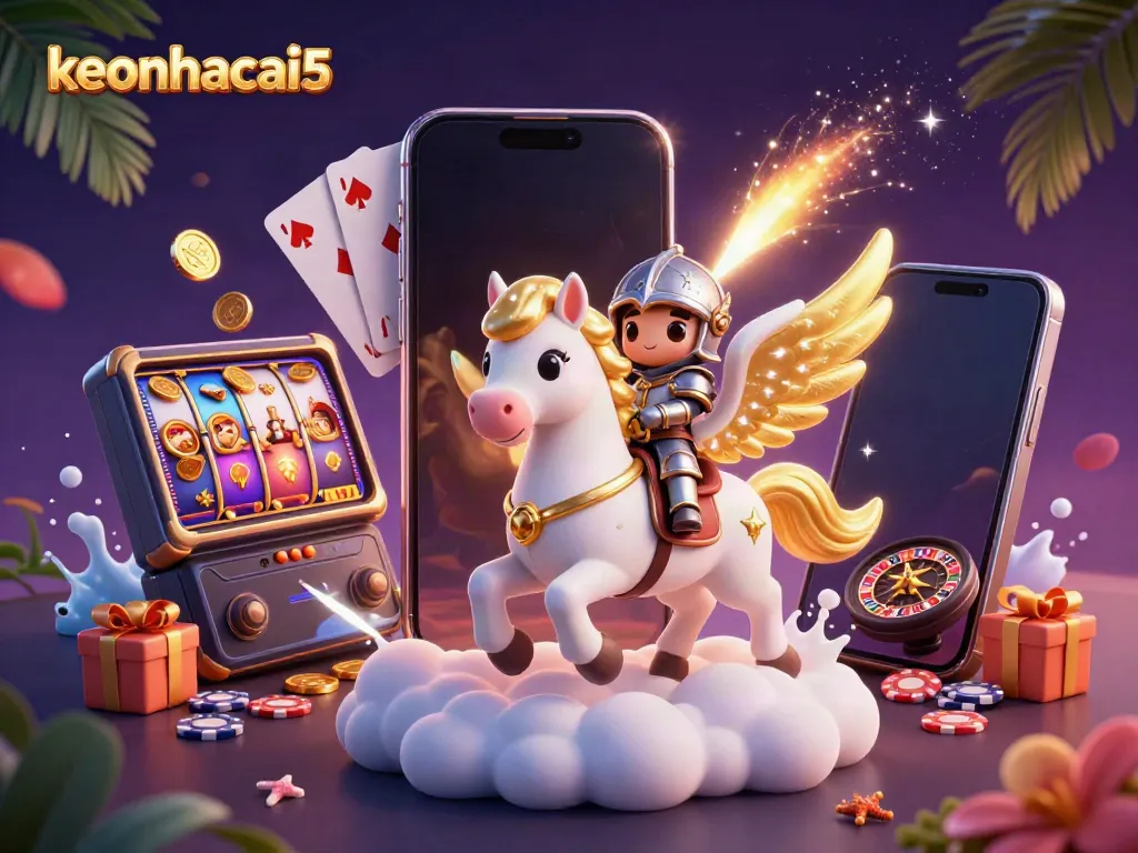 Engage with exciting keonhacai5 gameplay showcased in a celestial-themed scene filled with vibrant casino elements.