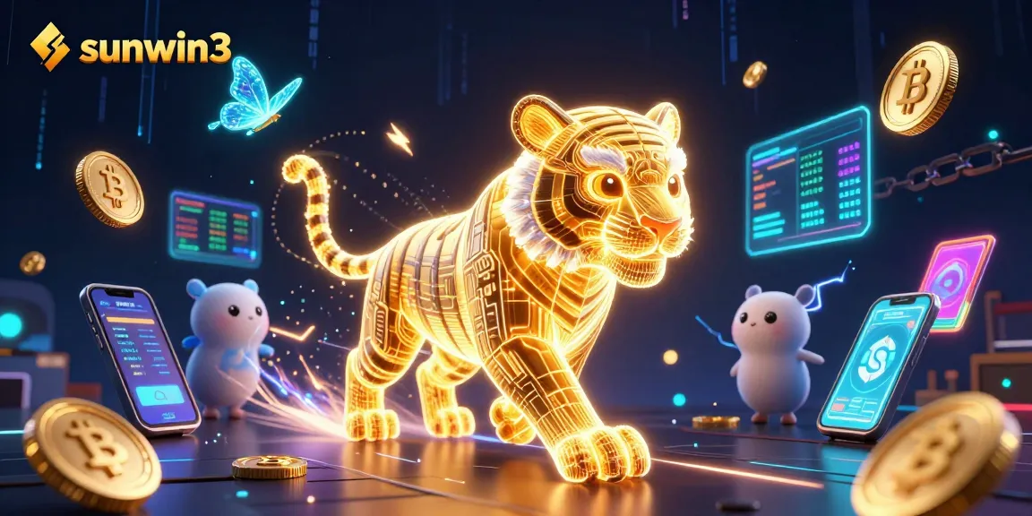 Engage with sunwin3’s dynamic casino experience amid neon visuals and digital currency elements.