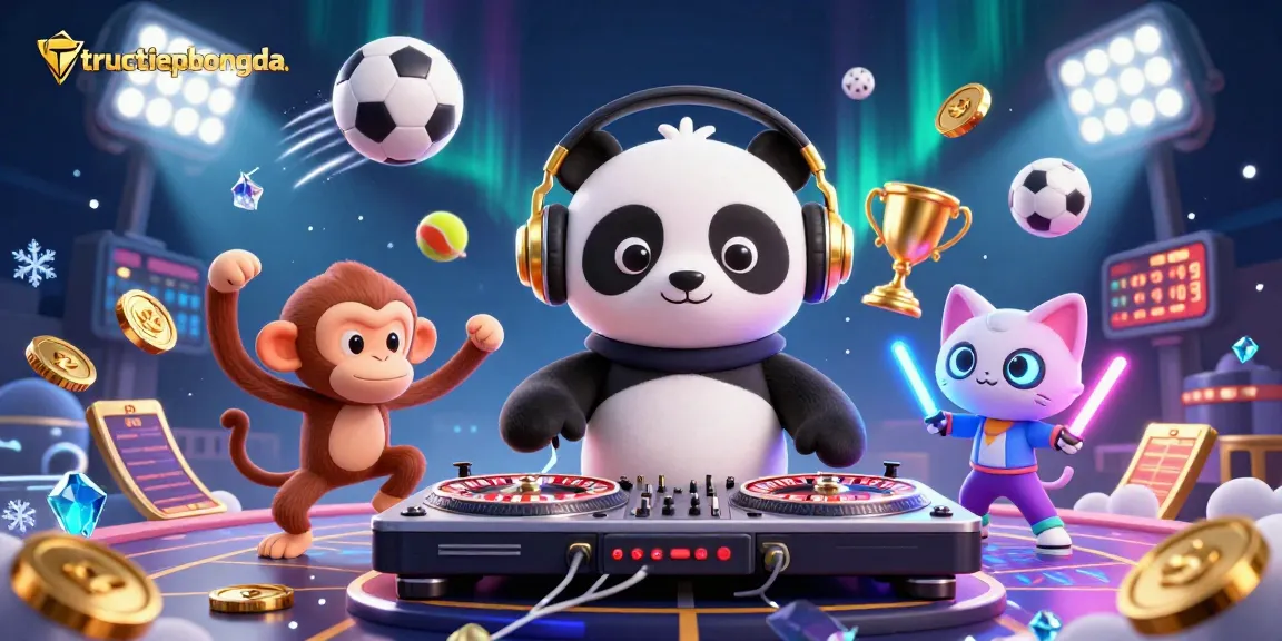 Engage with dynamic sports betting excitement featuring tructiepbongda with cartoon characters and casino elements.