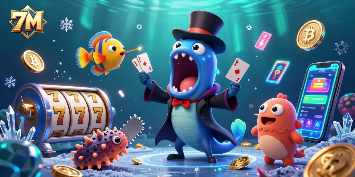 7M shows a vibrant underwater casino scene with a magical eel and anglerfish, featuring slot reels.