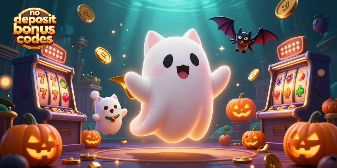 Enjoy thrilling no deposit bonus codes in a vibrant casino scene featuring a ghost cat and jackpots.