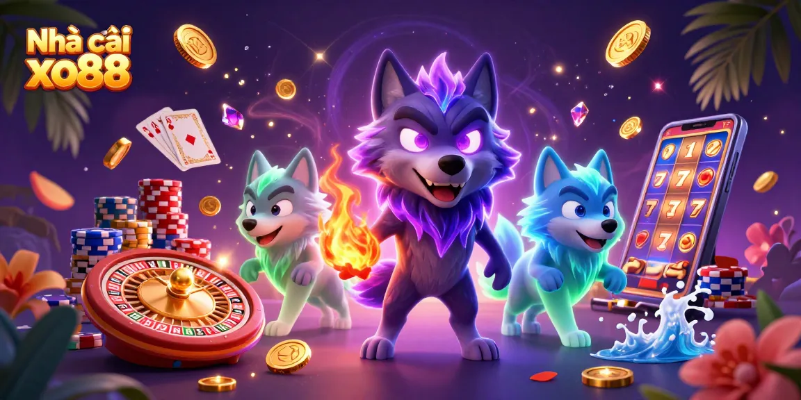 Engage with Nhà cái xo88 at the ultimate digital casino experience featuring a vibrant 3D wolf pack.