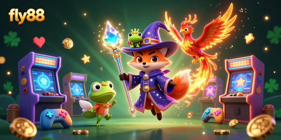 Experience the thrill of fly88 with a wizard fox and phoenix amid casino fun!