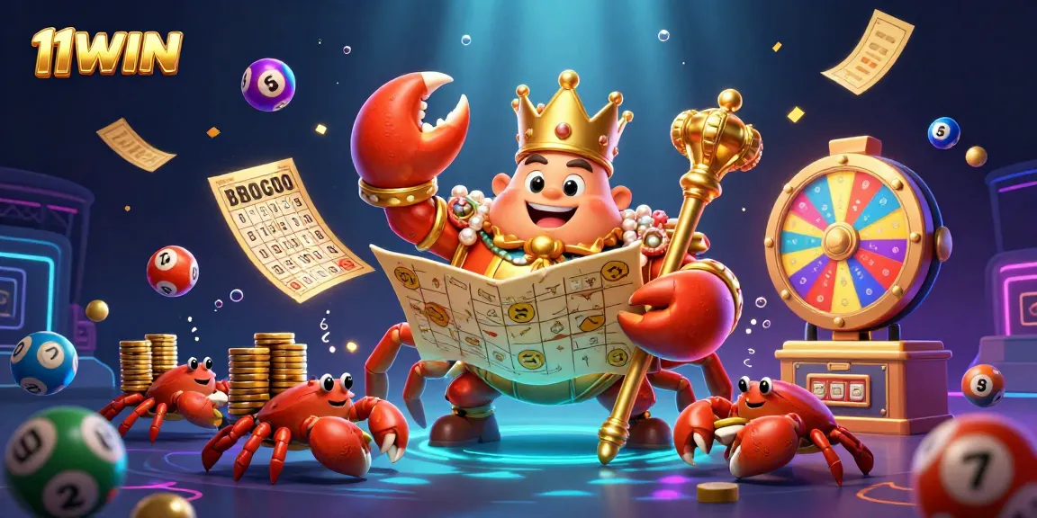 Join the excitement at 11WIN with a vibrant casino world featuring our golden crab emperor and colorful game elements.